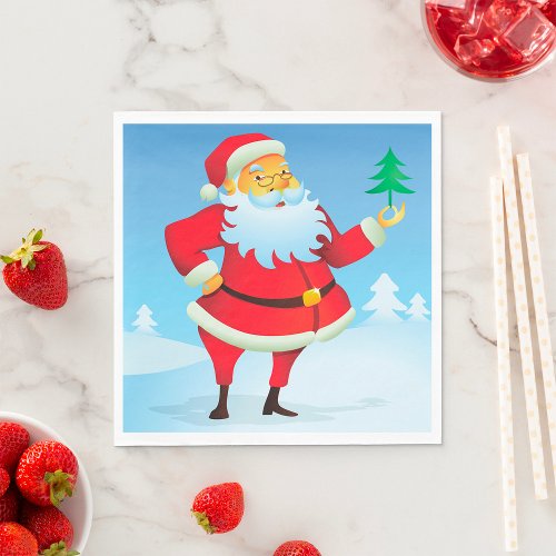 Santa Claus Holding A Tree Napkins