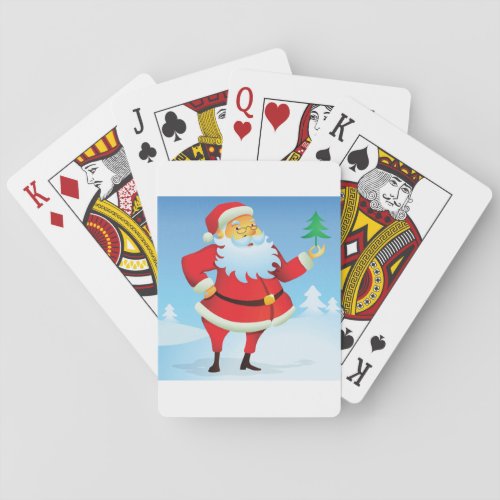 Santa Claus Holding A Tree Playing Cards