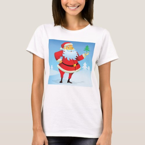 Santa Claus Holding A Tree T_Shirt