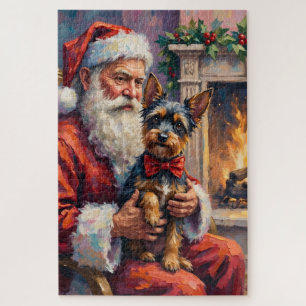 Santa Claus Holding Affenpinscher Christmas Art Jigsaw Puzzle
