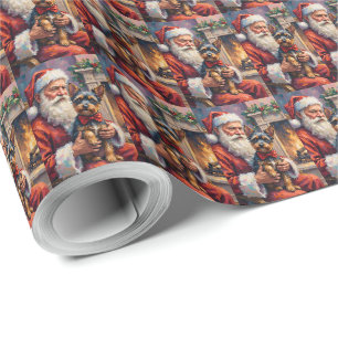 Santa Claus Holding Affenpinscher Christmas Art Wrapping Paper
