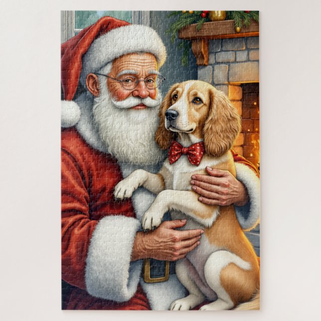 Santa Claus Holding Afghan Hound Christmas Jigsaw Puzzle (Vertical)