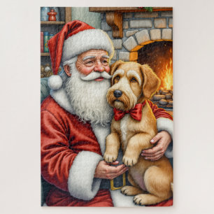 Santa Claus Holding Airedale Christmas Art Jigsaw Puzzle
