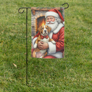 Santa Claus Holding American Staffordshire Terrier Garden Flag