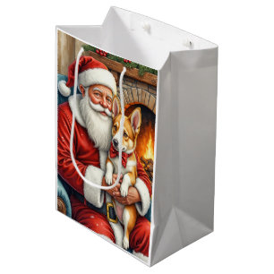 Santa Claus Holding Australian Cattle Christmas Medium Gift Bag