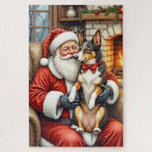 Santa Claus Holding Australian Kelpie Christmas  Jigsaw Puzzle