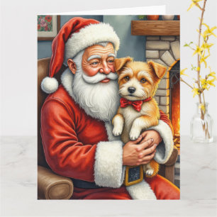 Santa Claus Holding Australian Terrier Christmas  Card