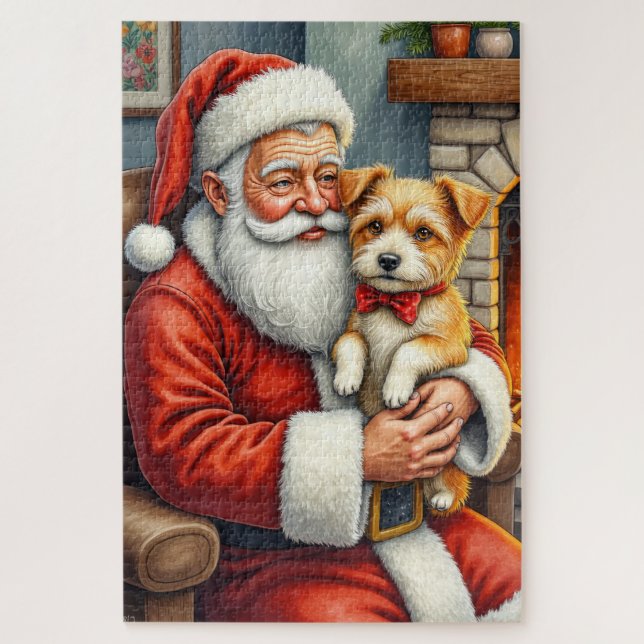 Santa Claus Holding Australian Terrier Christmas  Jigsaw Puzzle (Vertical)
