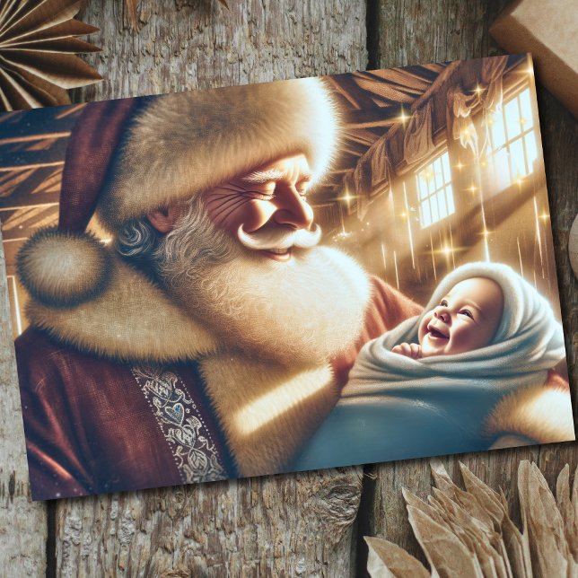 Santa Claus Holding Baby Jesus Christmas Holiday Card (Creator Uploaded)