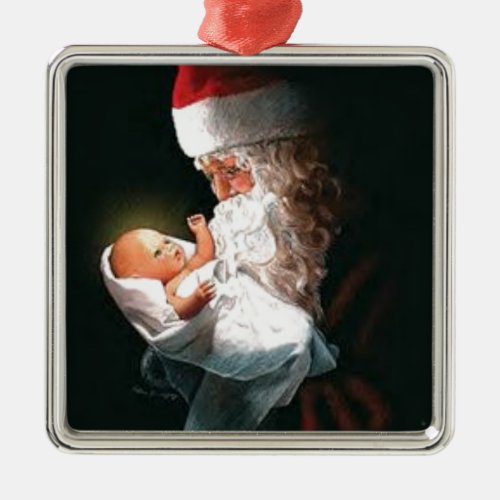 Santa Claus Holding Baby Jesus Metal Ornament