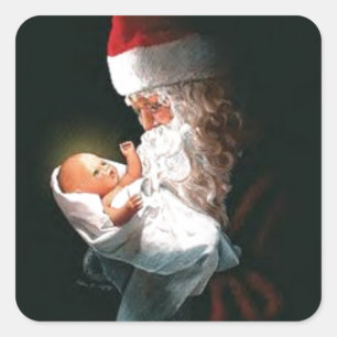 Santa Claus Holding Baby Jesus Square Sticker