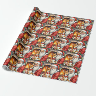 Santa Claus Holding Basenji Christmas Art Wrapping Paper