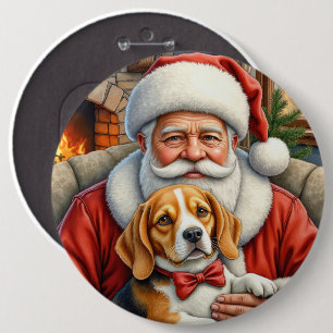 Santa Claus Holding Beagle Christmas Art Button
