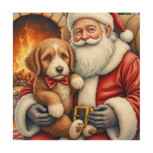 Santa Claus Holding Bernedoodle Christmas Art