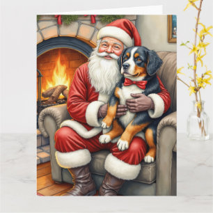 Santa Claus Holding Bernese Mountain Dog Christmas Card