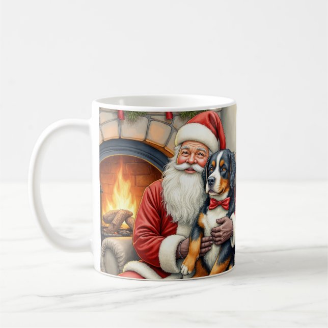 Santa Claus Holding Bernese Mountain Dog Christmas Coffee Mug (Left)