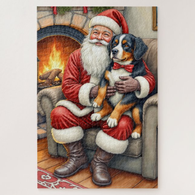 Santa Claus Holding Bernese Mountain Dog Christmas Jigsaw Puzzle (Vertical)