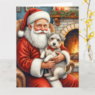 Santa Claus Holding Biewer Terrier Christmas Art Card