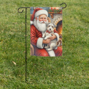Santa Claus Holding Biewer Terrier Christmas Art Garden Flag