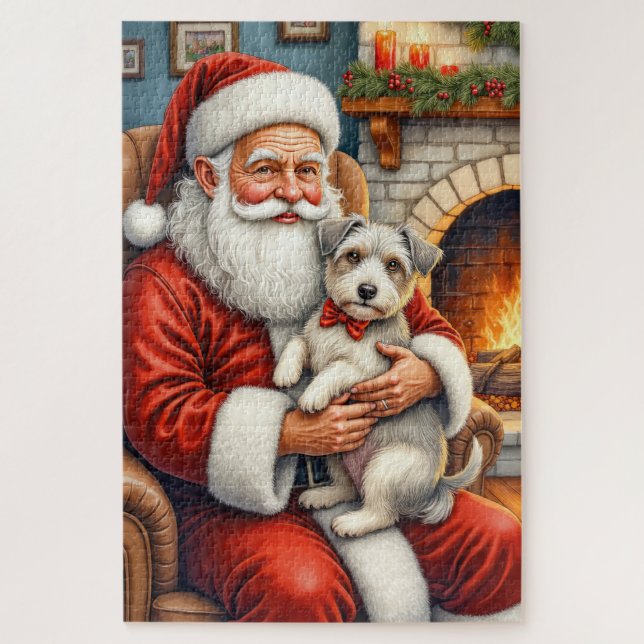 Santa Claus Holding Biewer Terrier Christmas Art Jigsaw Puzzle (Vertical)