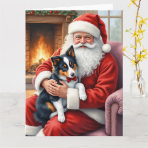 Santa Claus Holding Border Collie Christmas Art Card