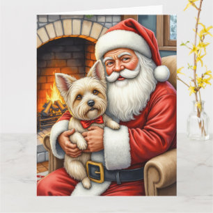 Santa Claus Holding Cairn Terrier Christmas Art Card