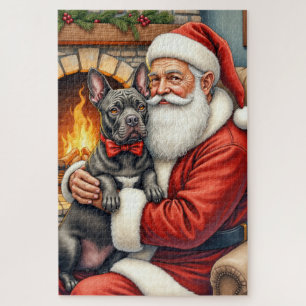 Santa Claus Holding Cane Corso Christmas Art Jigsaw Puzzle