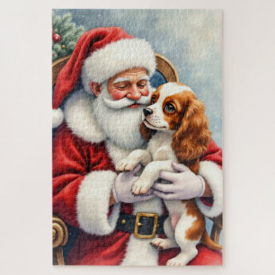 Santa Claus Holding Cavalier King Charles Spaniel  Jigsaw Puzzle