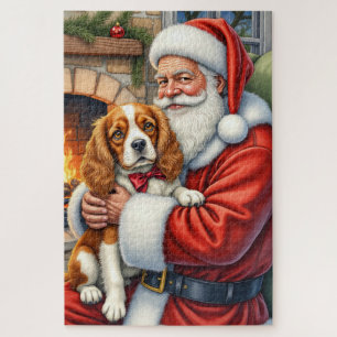 Santa Claus Holding Cavalier King Charles Spaniel Jigsaw Puzzle
