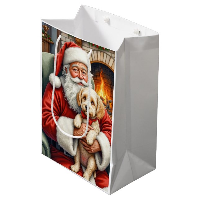 Santa Claus Holding Cockapoo Christmas Art Medium Gift Bag (Front Angled)