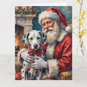 Santa Claus Holding Dalmatian Christmas Art Card