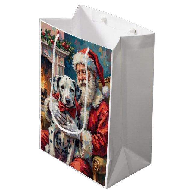 Santa Claus Holding Dalmatian Christmas Art Medium Gift Bag (Front Angled)