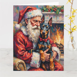 Santa Claus Holding Doberman Christmas Art Card