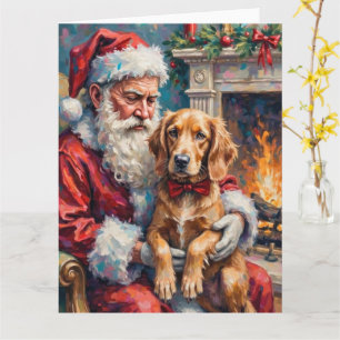 Santa Claus Holding English Setter Christmas Art Card