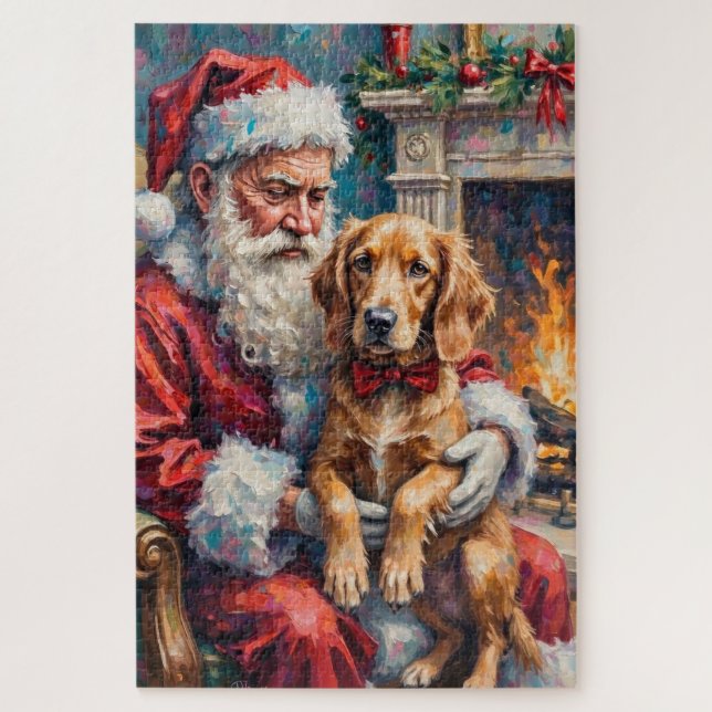 Santa Claus Holding English Setter Christmas Art Jigsaw Puzzle (Vertical)