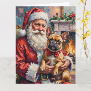Santa Claus Holding French Bulldog Christmas Art Card