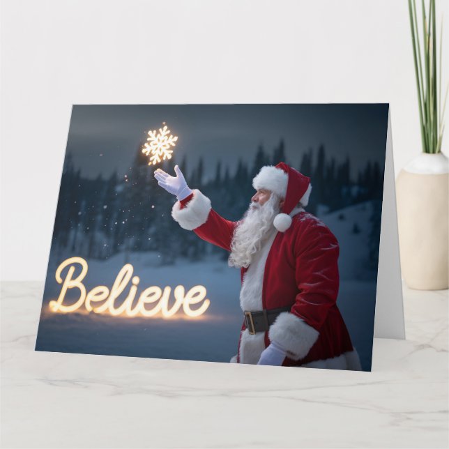 Santa Claus Holding Glowing Snowflake Card (Front)
