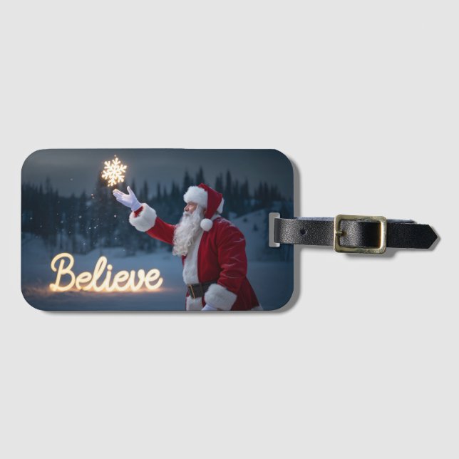 Santa Claus Holding Glowing Snowflake Luggage Tag (Front Horizontal)