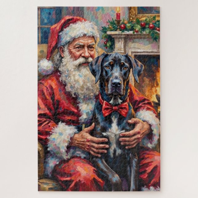 Santa Claus Holding Great Dane Christmas Art Jigsaw Puzzle (Vertical)