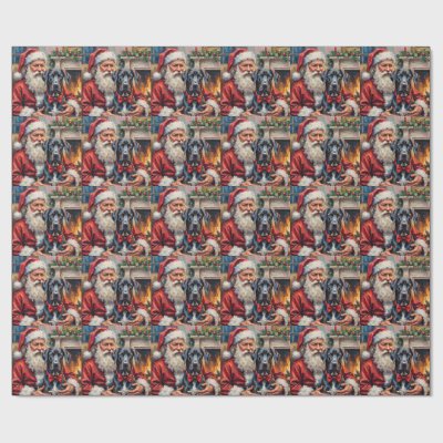 Santa Claus Holding Great Dane Christmas Art Wrapping Paper
