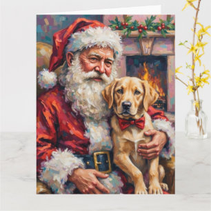 Santa Claus Holding Labrador Christmas Art Card