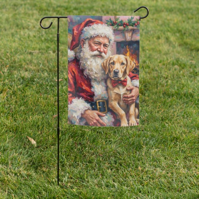 Santa Claus Holding Labrador Christmas Art Garden Flag (In SItu)