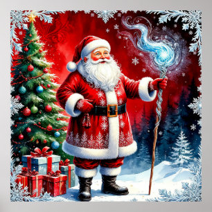 Santa Claus Holding Magic Staff Poster