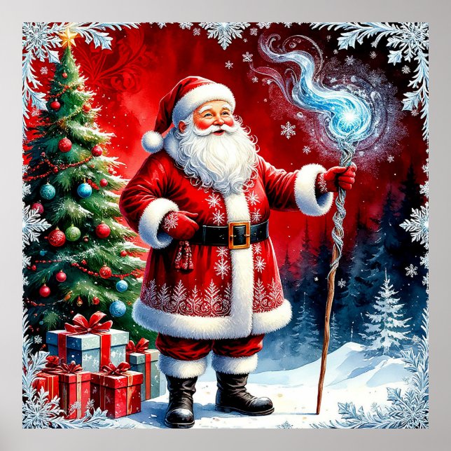 Santa Claus Holding Magic Staff Poster (Front)