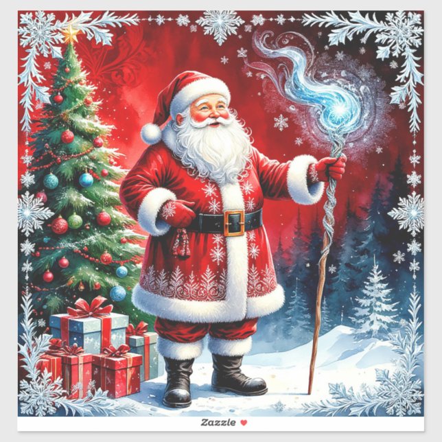 Santa Claus Holding Magic Staff Sticker (Sheet)