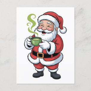 Santa Claus Holding Matcha Drink Christmas Holiday Postcard