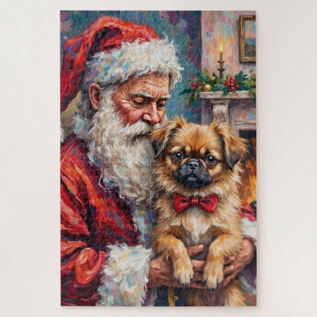 Santa Claus Holding Pekingese Christmas Art Jigsaw Puzzle (Vertical)