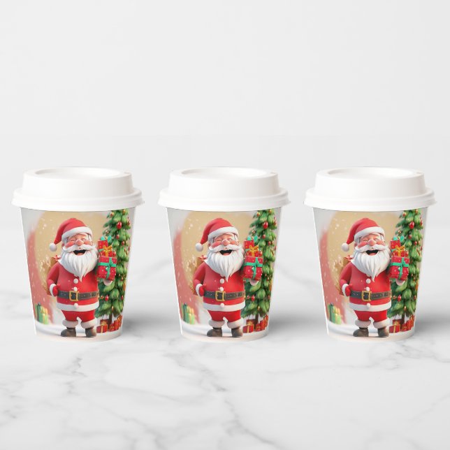 Santa Claus Holding Present Paper Cups (Multi)