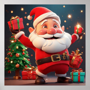 Santa Claus Holding Present Poster