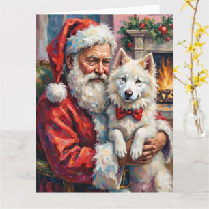 Santa Claus Holding Samoyed Christmas Art Card